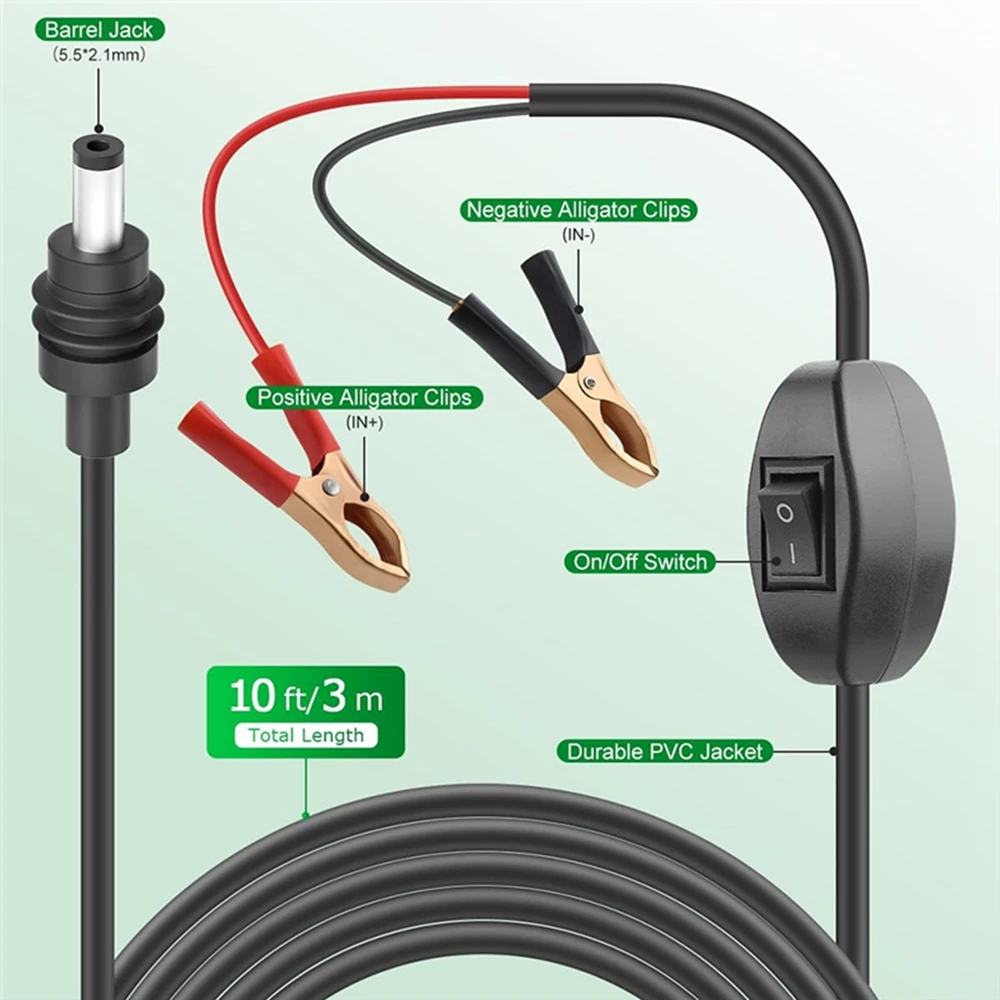 2/3/5M für Starlink Mini 12-48V Krokodilklemme auf DC-Stromkabel 16AWG Ladekabel mit Schalter und Krokodilklemmen