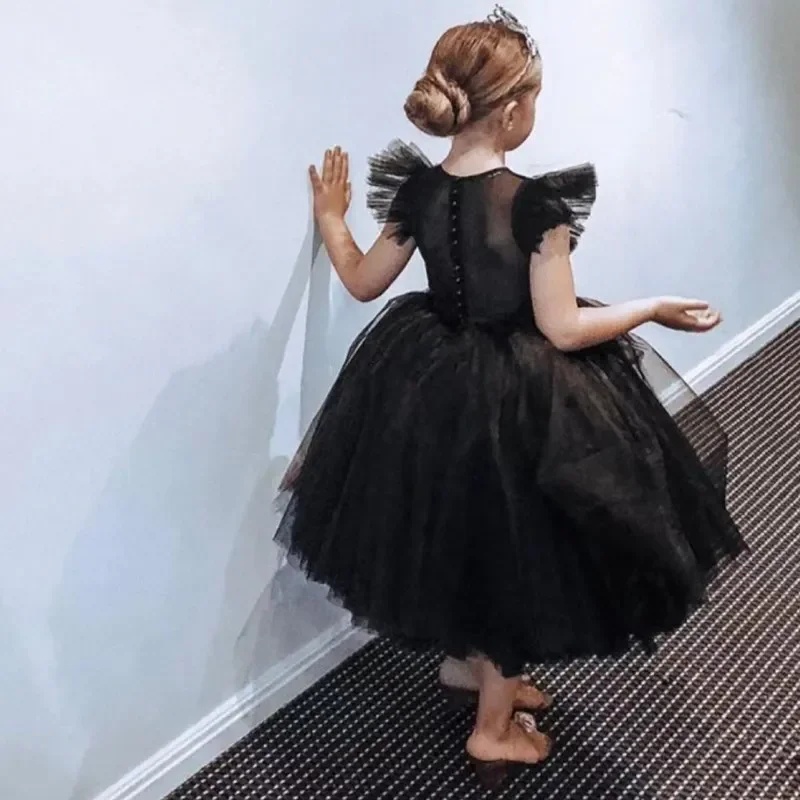 Princess Dress for Baby Girls 3-8 Years Elegant Formal Evening Ball Gown Kids Girl Black Birthday Prom Dress Wedding White Cloth