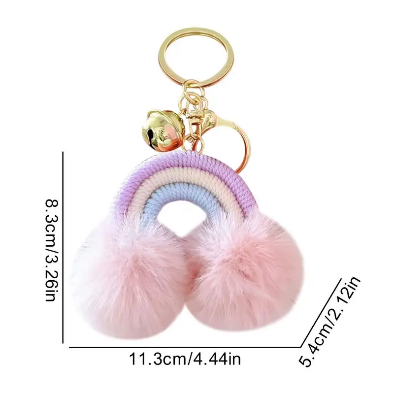 Rainbow Keychain Novelty Boho Purse Charm Pom Pom Keychain Hangable Decoration Boho Key Holder Woven Plush Pendant For Bag