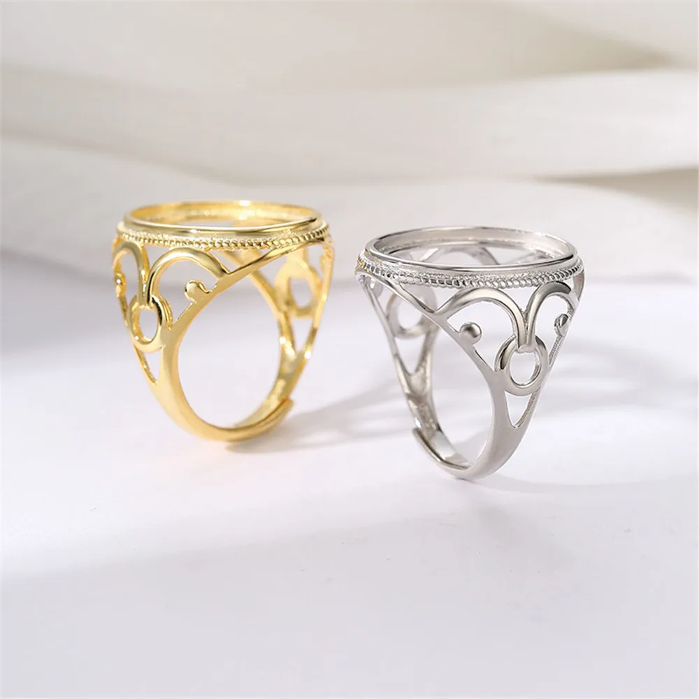 Ring Blank for 14X19mm Oval Cabochons Ring Blank Gold Plated 925 Silver Adjustable Ring Base RB388S