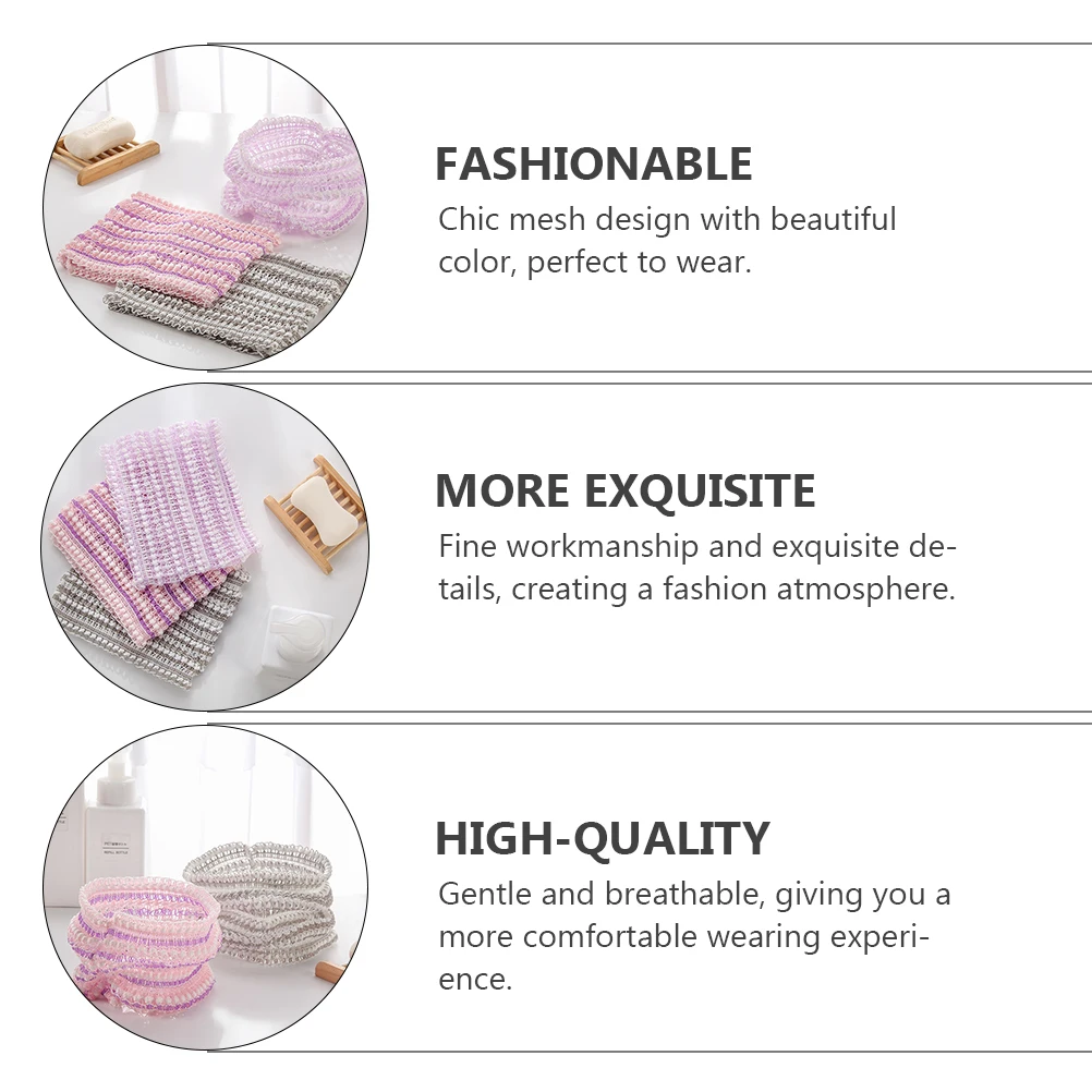 

3pcs Mesh Turban Hairband Elastic Makeup Headband for Washing Face Spa Shower Polyester Skincare-random Color