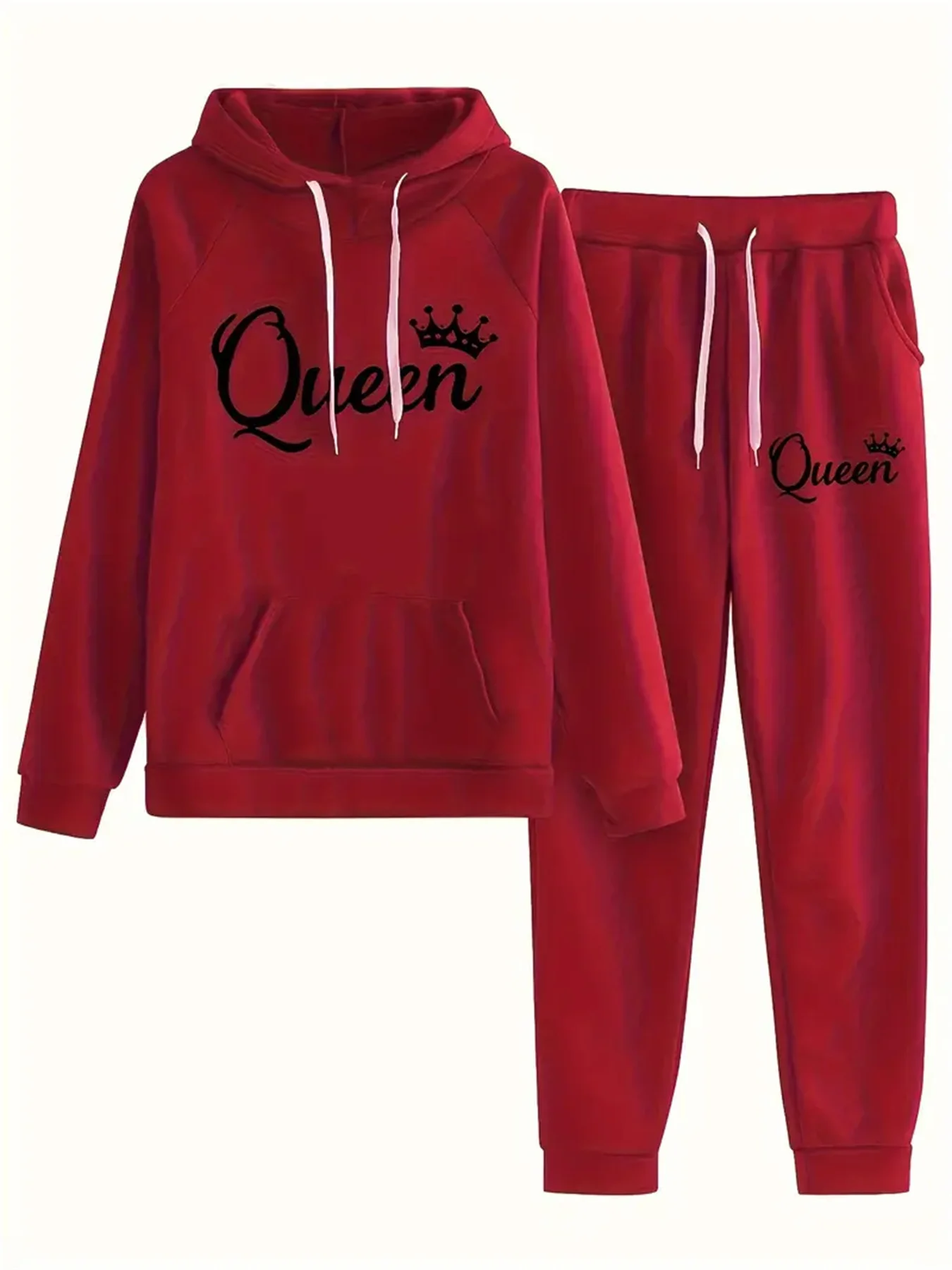 Damen Herbst/Winter Hoodie + Sporthose Set Hip Hop Street Casual Queen Print Mode Samt Warme Kleidung
