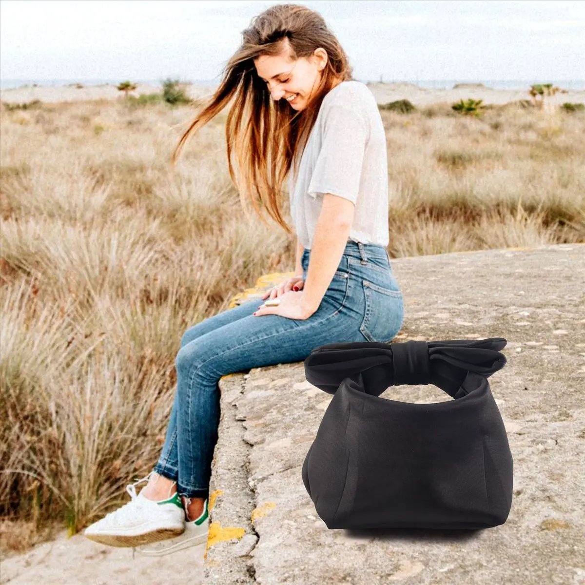 ABQR مصمم حقائب اليد النسائية القوس يوم براثن حقيبة السيدات مساء حفلة براثن حقيبة يد سوداء حقيبة كتف (أسود)