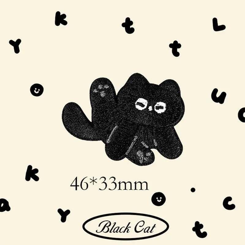 Black Cat Patches For Clothing Self-adhesive Applique Scratch Patch Mobile Phone Case Student Supplies DIY Embroidery Sticker