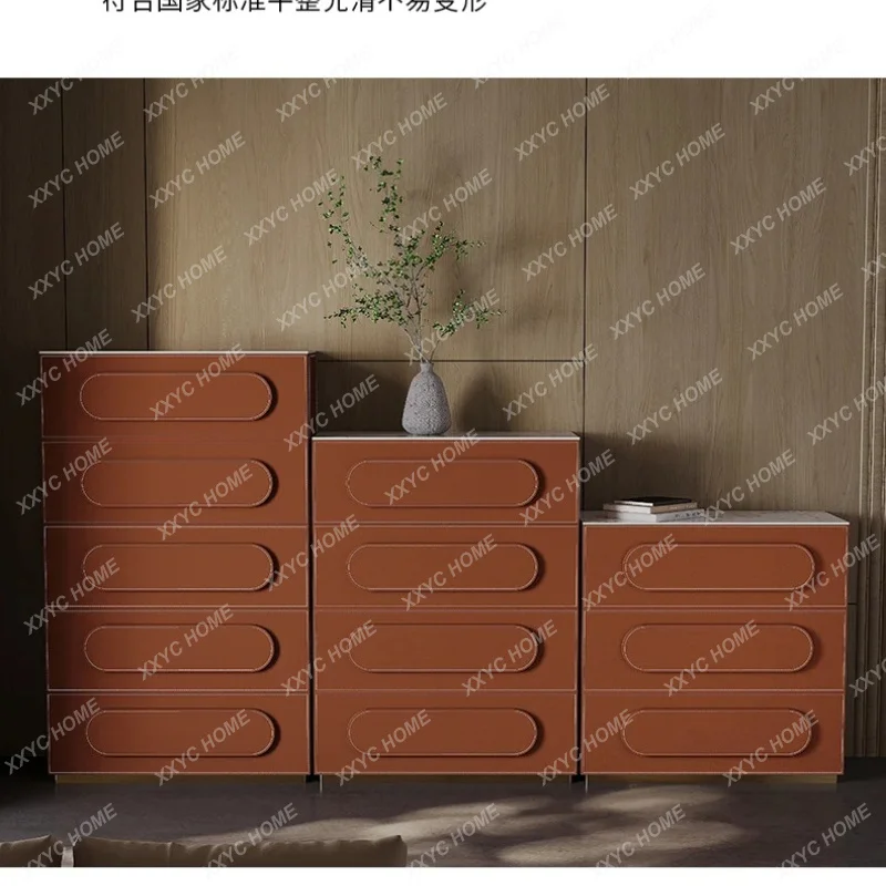 XX modern light luxury rock slab multi-functional chest, saddle leather storage