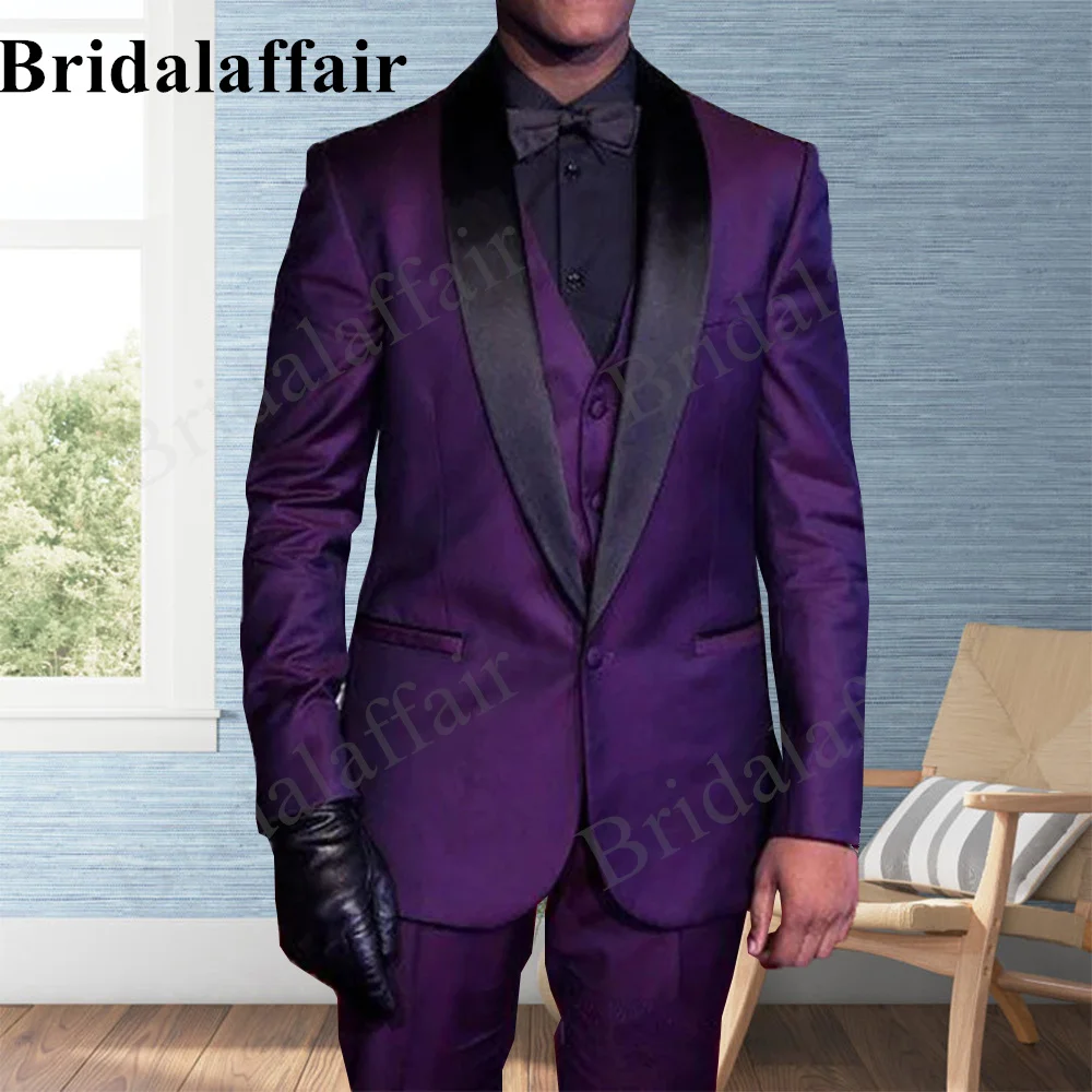 

Bridalaffair Purple Costume Homme Slim Fit Shawl Lapel Formal Wedding Tuxedos Suit For Men 3 Pieces Blazer Coat Vest Pant Set