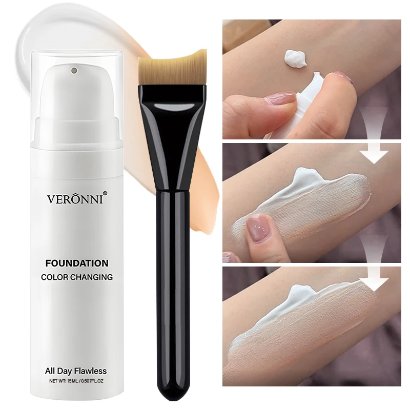 Color Changing Foundation With Free Brush, Temperature‑Adapt Skin Tone Matching Long Lasting Concealer Lightweight Non‑Caking