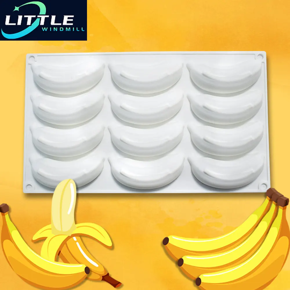 

12 Cavity 3D Banana Silicone Mold for Baking Chocolate Mousse Cake Ice Cream Dessert Pastry Mould Decorating Tools