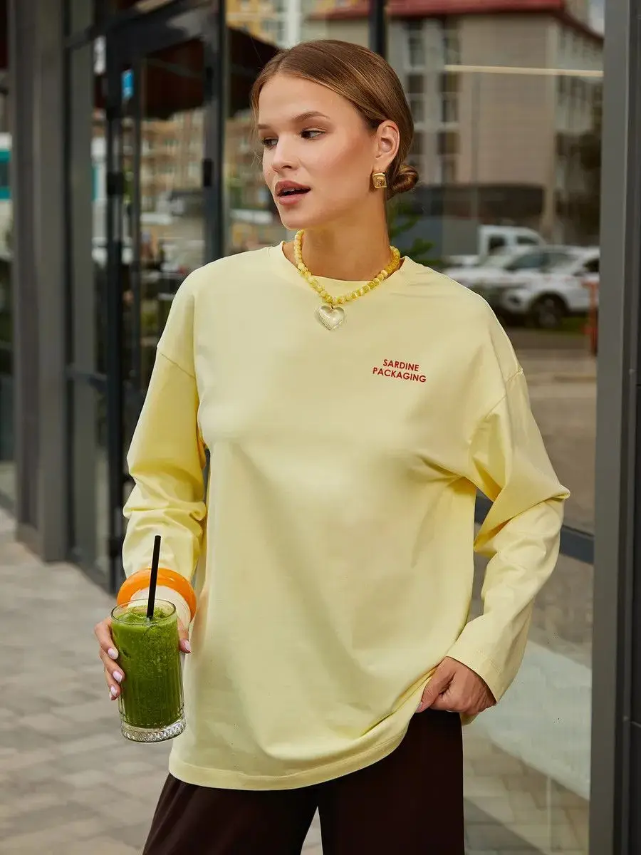 Słodkie damskie koszulki morelowe Śliczne sardynki Retro Czysta bawełna Długi rękaw Cienka bluza Jesienne modne topy Kawaii Duży rozmiar Y2K