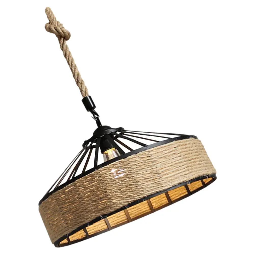 

1 шт. Подвесной светильник в ретро-стиле с веревочным абажуром, промышленный потолочный светильник с регулируемой длиной для освещения ресторанов, кафе и дома