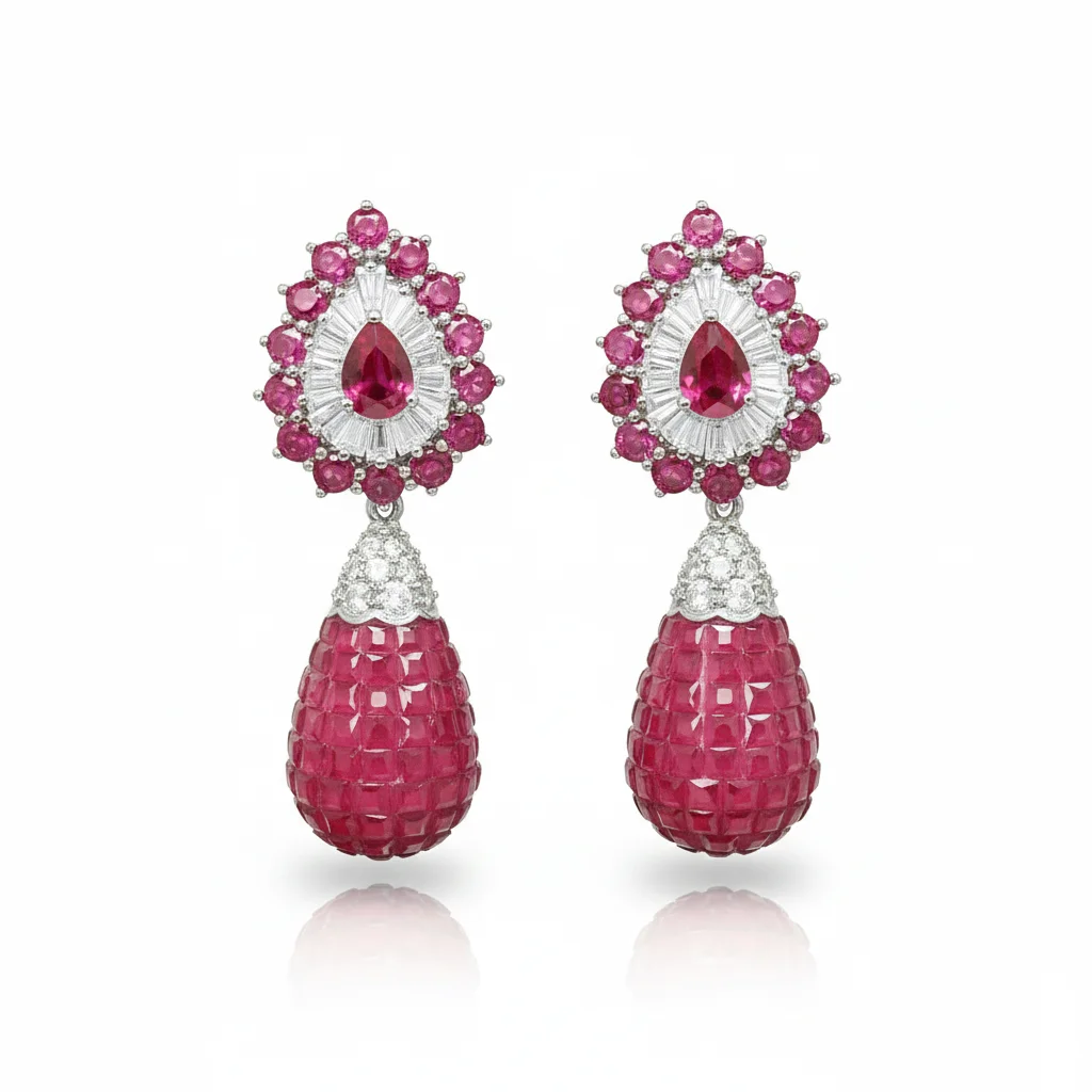 Luxury Drop Earrings 925 Sterling Silver Mystery Set Lab Grown Ruby Elegant  Fine Jewelry for Women's Wedding Valentines Gifts