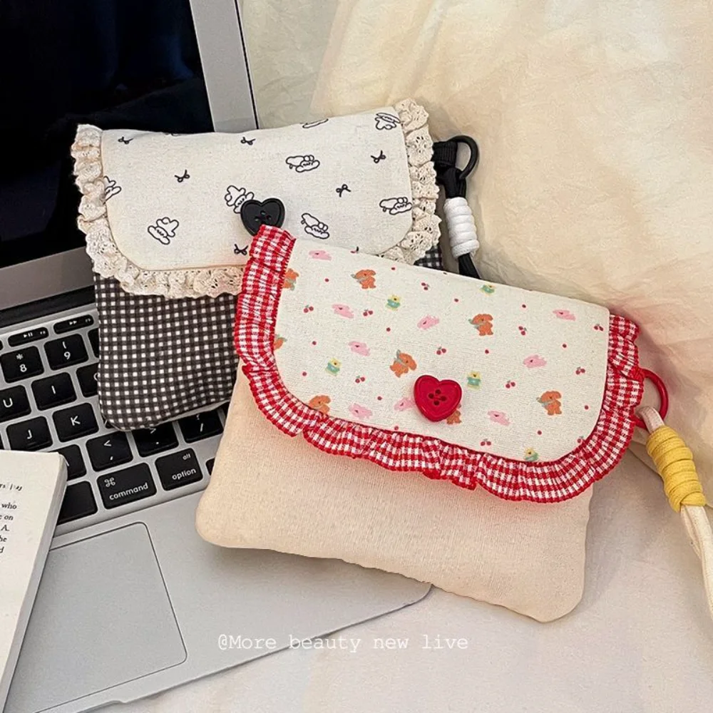 Canvas Coin Purse Floral Portable Sanitary Napkin Bag Cosmetics Pouch Portable Floral Storage Bag For Work Outings Daily Life