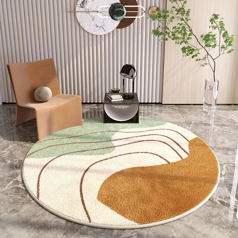 VIKAMA Morandi Abstract Round Rug for Living Room, Sofa, Entryway, and Bedroom—Non-Slip and Machine-Washable, Home Decor