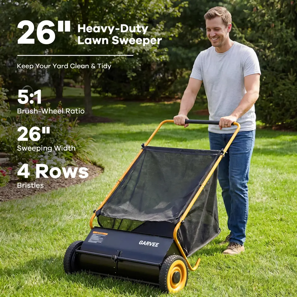 26 Inch Push Lawn Sweeper with Adjustable Brush