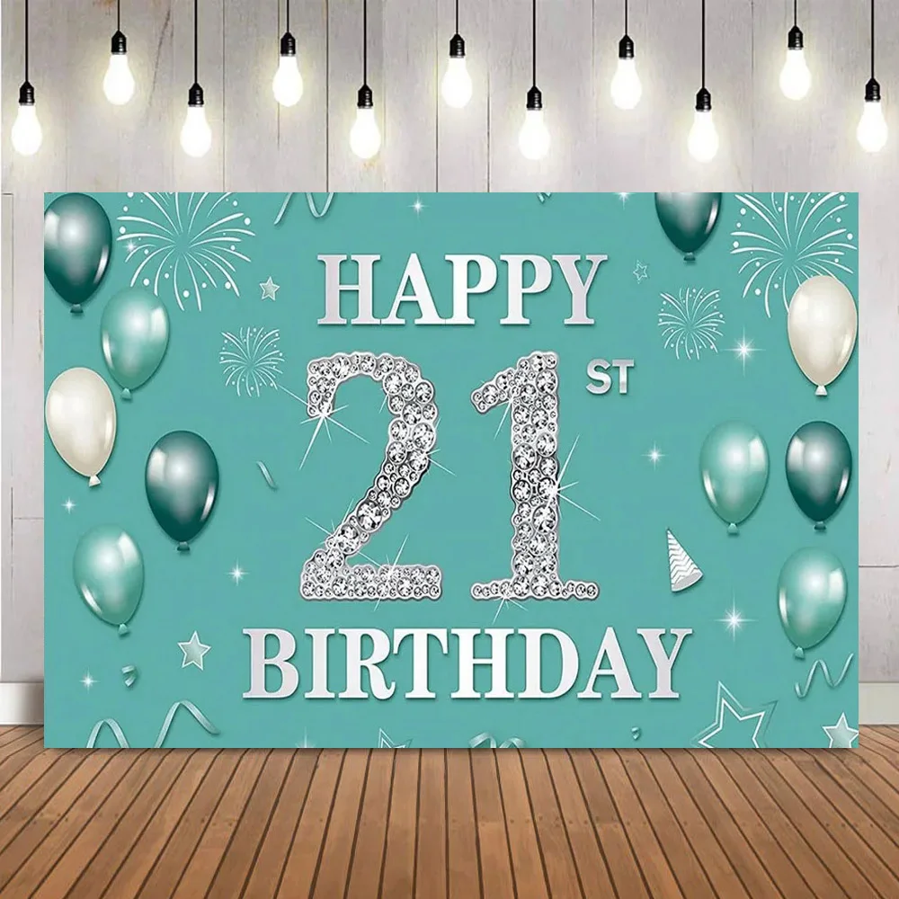 Happy 21th Birthday Party Backdrop Banner Poster 21 Years Old for Girls Boys Black Gold Balloon Official Teenager Background