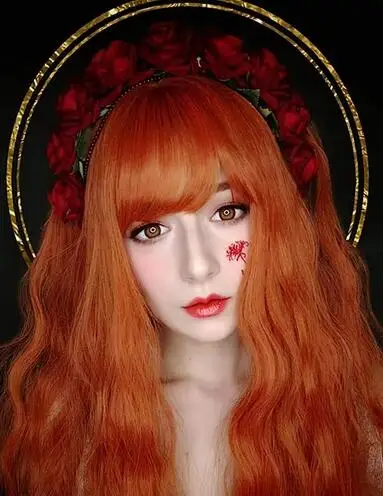 Long Curly Cosplay Wig For Women Party Long Wavy Black Orange Princess Ariel Wig Role Play Costume