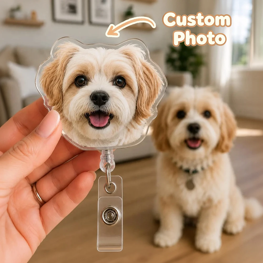 Custom Pet Photo Acrylic Badge Reel Personalized Dog Cat Retractable Badge Holder Great for Pet Lovers Personalized Gifts