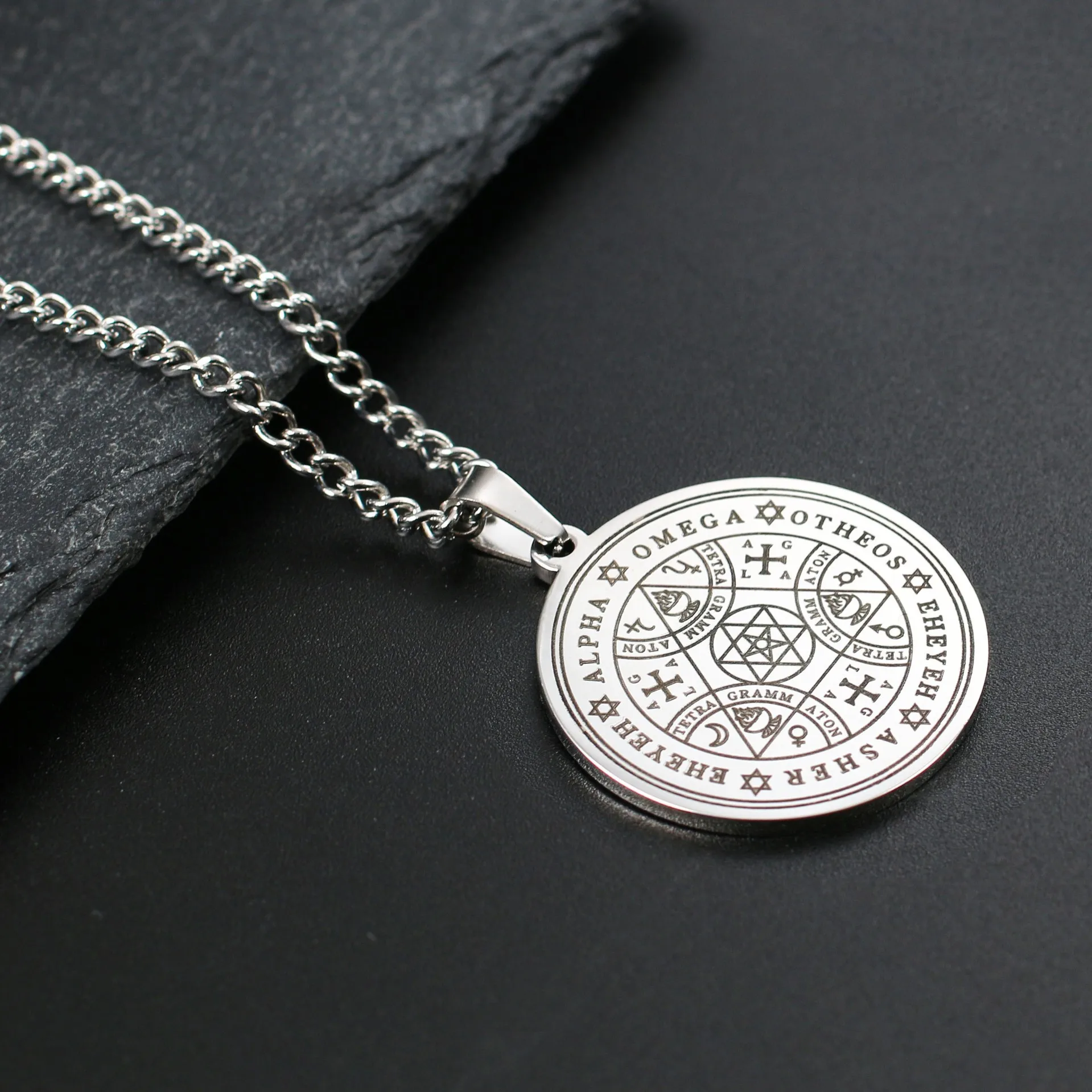 New Vintage Angel Magic Amulet Hexagram Star Pendant Necklace for Men Women Rock Hip Hop Goth Chain Necklace Jewelry