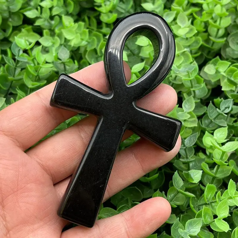 Natural Healing Obsidian Anka Black Crystal Cross Egyptian Ankh Life Symbol Hand Carved Crafts Orgone For Meditation Stone