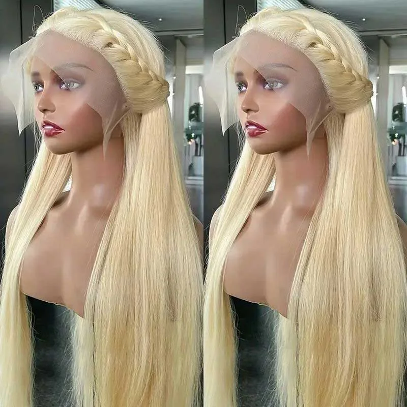 13x4 13x6 HD Transparent Full Lace Frontal Wigs 32 34 Inch 613 Blonde Straight Human Hair Smooth Sleek Colored Wigs Suitable for Ladies Party Wear