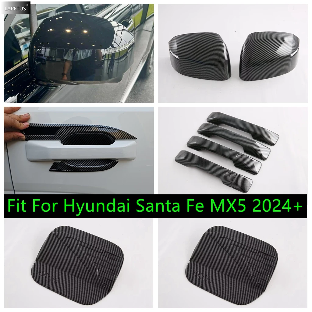 

Carbon Fiber Car Rearview Mirror / Oil Gas Tank Cap / Rear Door Handle Accessories Cover Trim For Hyundai Santa Fe MX5 2024 2025