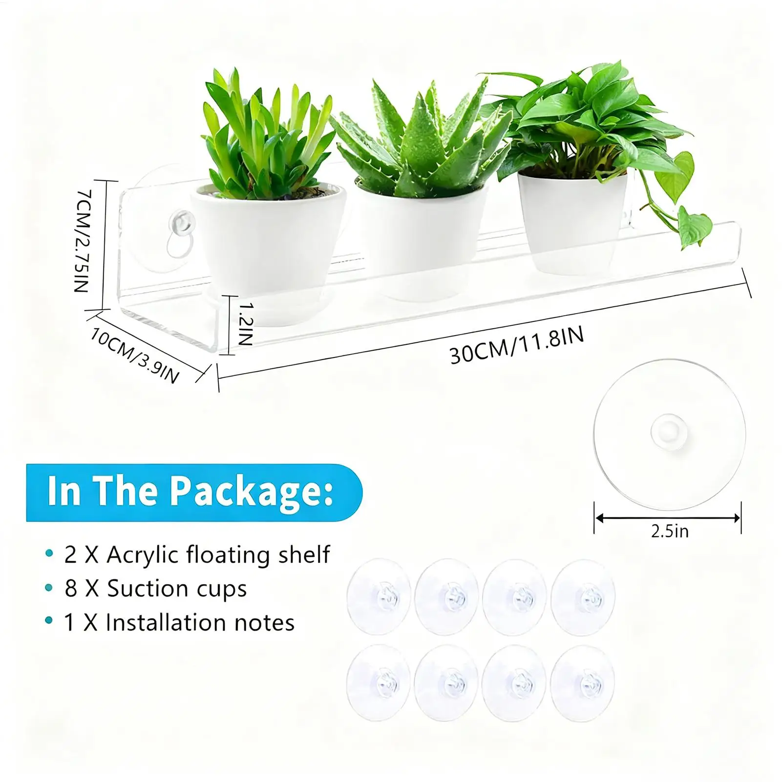 Window Plant Shelf Indoor 2 Pieces Clear Suction Cup Planter Stand Plant Stand Wall Mounted For Home Apartment Nature Lovers