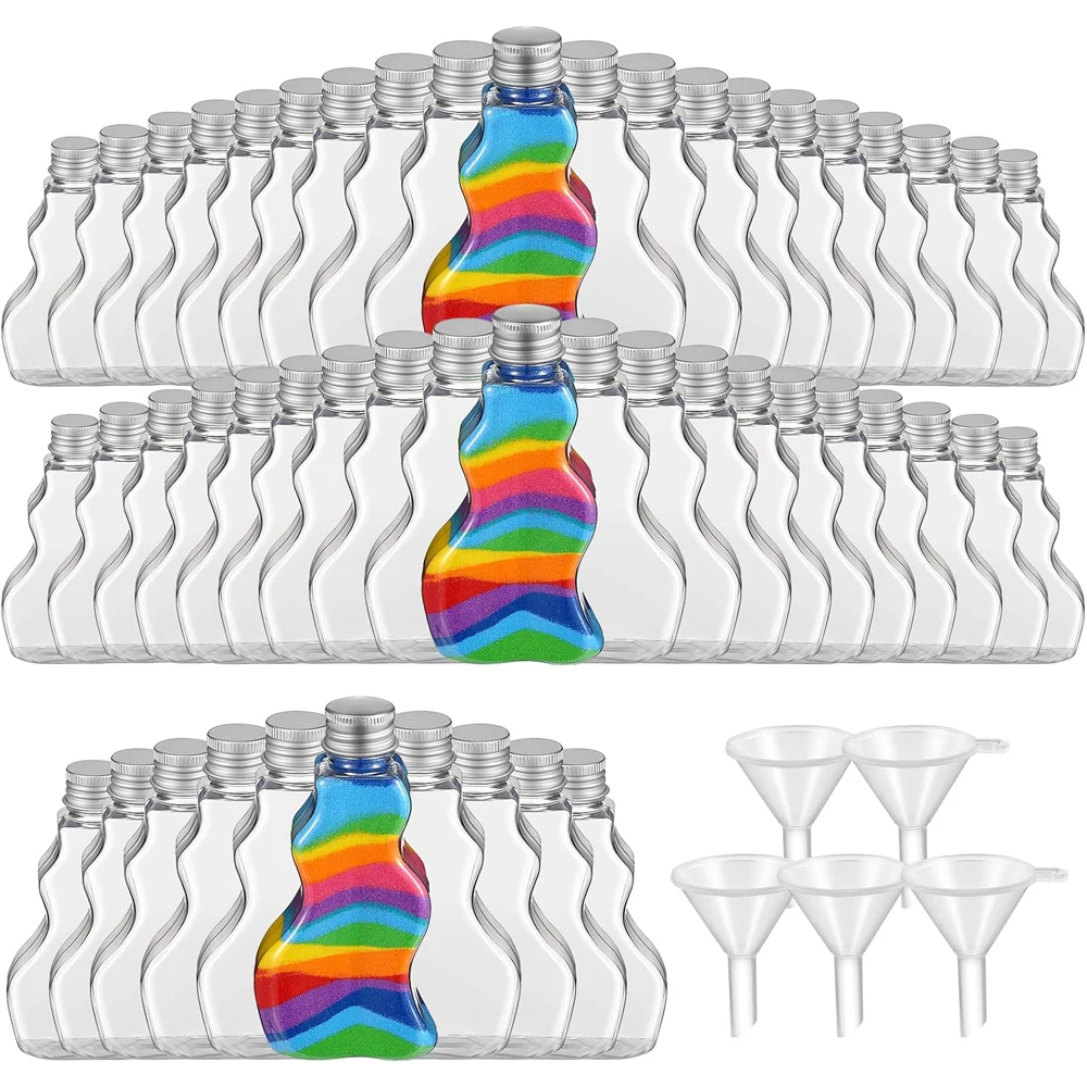 50 Pcs Sand Art Bottles Bulk with Funnels Plastic Wave Shaped Sand Art Containers for DIY Craft Party Supplies