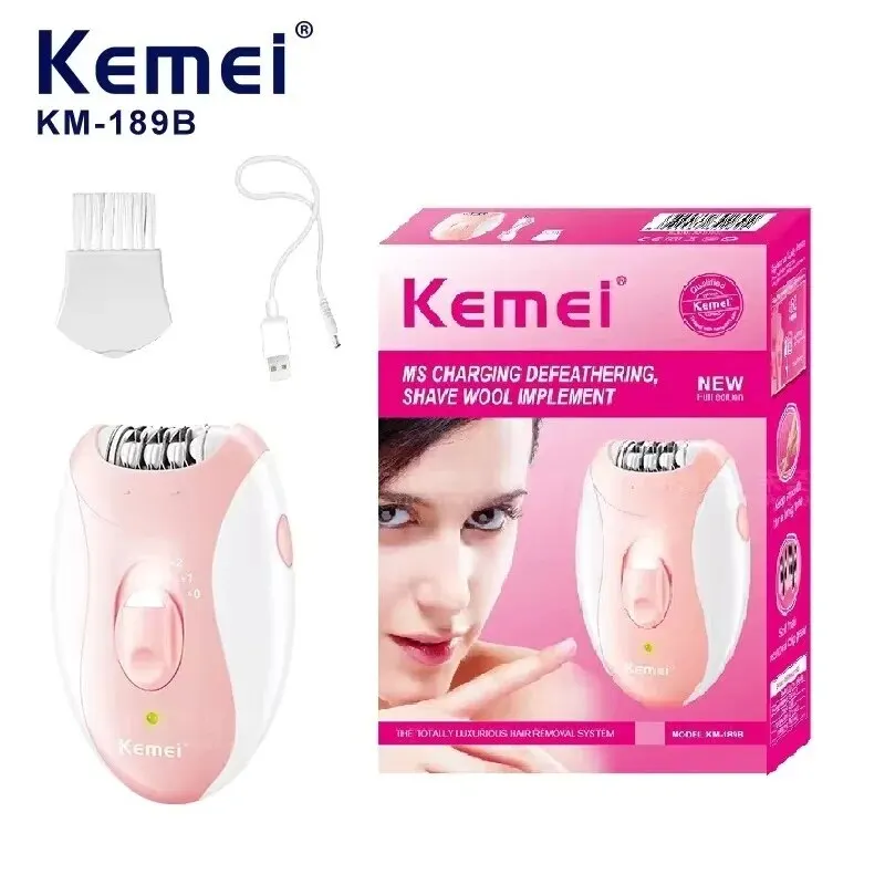 Kemei 여성용 전기 제모기, 2 단 충전식 리무버, 방수 휴대용 면도기, 다리 및 비키니 부위 KM-189B 