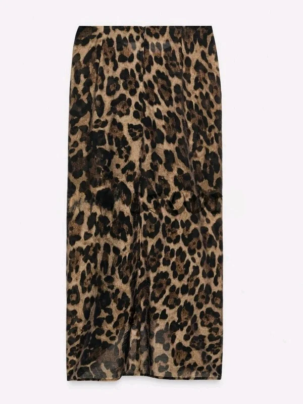 Summer Women's Casual Style Mid-Waist Leopard Print Split Bow Decoration Wrap Skirt Polyester Fiber Citywalk Skirt