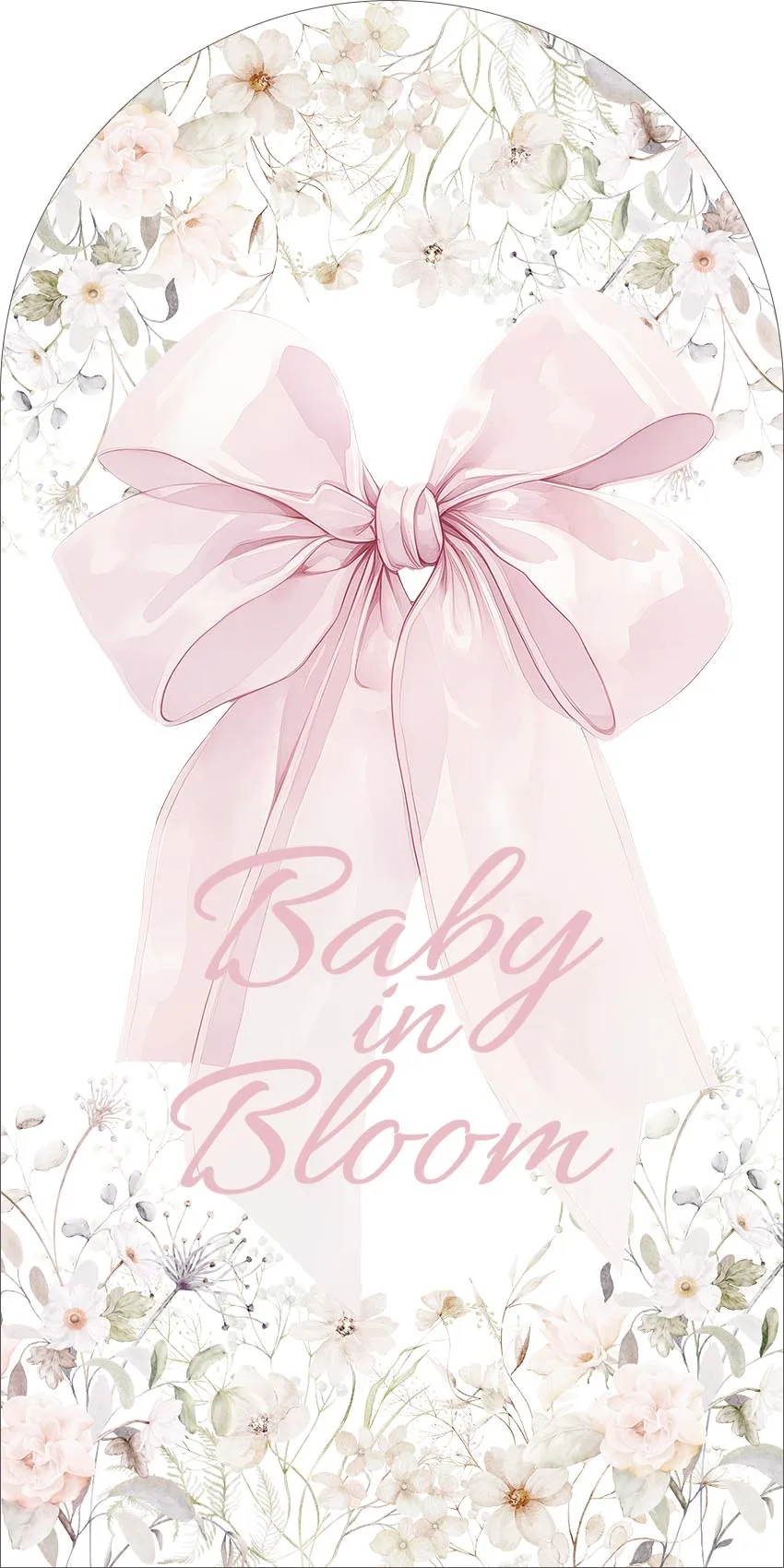 Mehofond Custom Baby in Bloom Bogen Hintergrund Abdeckung Schleifen Blumen Mädchen Geburtstag Chiara Hintergrund Baby Shower Party 2-seitiges Dekor