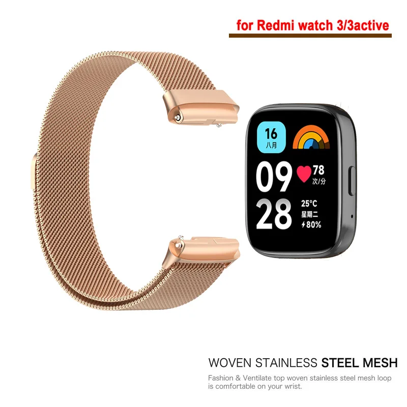 For Redmi Watch 3 Active Milanese Loop Stainless Steel Metal Band Strap