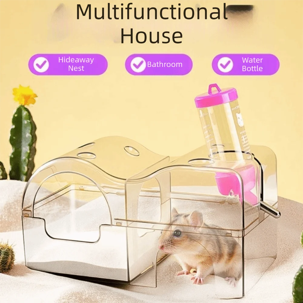 

3 in 1 Hamster Hideout Detachable Spacious 2-Story Hamster House Habitat Chew-Proof with Water Bottle Small Pet House