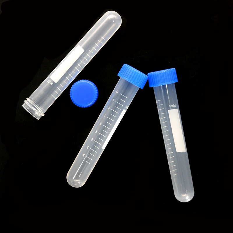 10ML10 Pieces Transparent Plastic Scale Spiral Blue Lid Round Bottom Container School Science Laboratory Analysis Test Tube