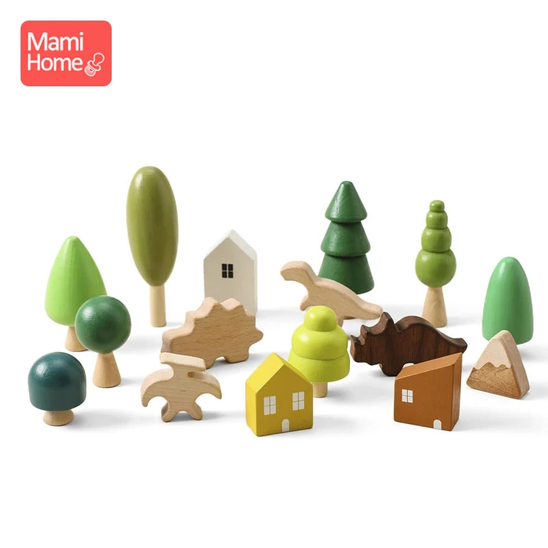 Wooden Building Block Toy for Kids Dinosaur Natural Simulation Tree DIY Coloring Stacking Educational Toy Montessori Puzzle Game