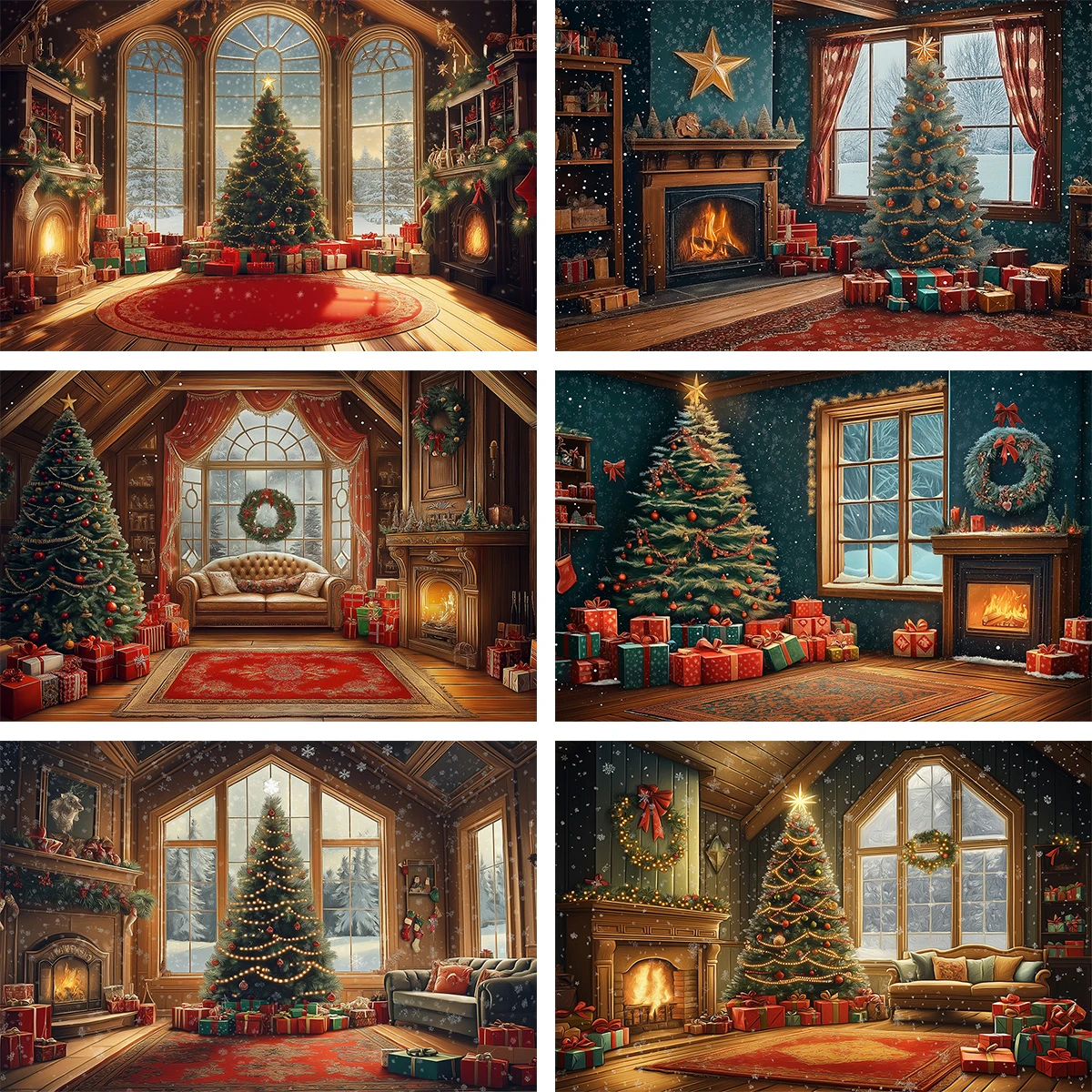 

Traditional Christmas Living Room Photography Backdrop Adult Kids Backgrounds Xmas Tree Sofa Fireplace Decor Photo Studio Props