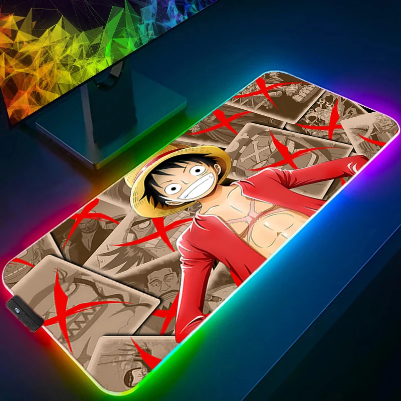 

RGB Mouse Pad one piece Luffy Gamer Gaming Accessories Varmilo Keyboard PC Computer Desk Mat Carpet Backlight LED Anime Mousepad