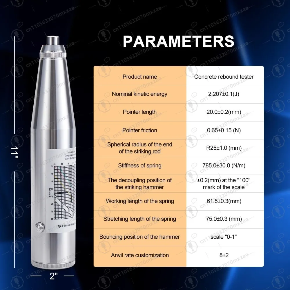 جهاز اختبار المطرقة الخرسانية، أداة اختبار مقياس المرونة 10-60 ميجا باسكال 1450-8702 رطل لكل بوصة مربعة، اختبار مقياس المرونة المحمول مع ملصق إنجليزي