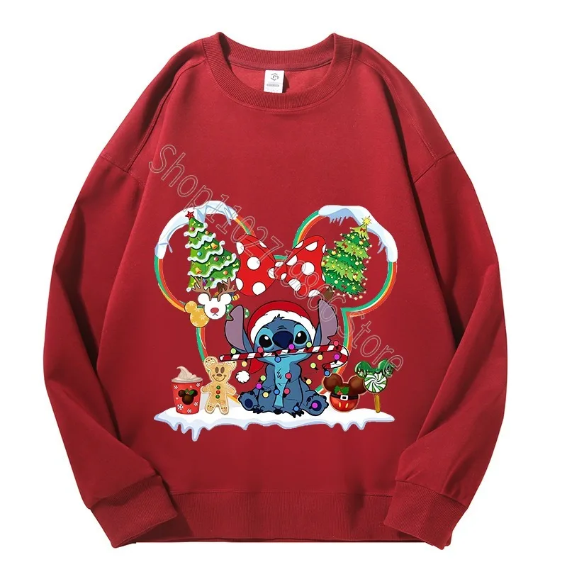 Lilo & Stitch Christmas Cotton Sweatshirts Disney Winter Clothes Anime Movie Graphic Print Sweatshirt Warm Comfortable Gifts