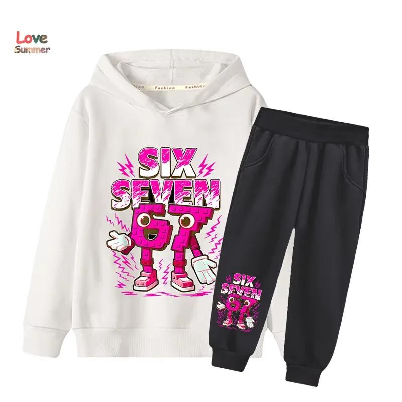 Neuer 67 Six Seven Hoodie-Hosen-Set 2-teilig für Jungen und Mädchen, Kinder-Sweatshirt 2-teiliger Anzug, Kapuzenpullover, Baby-Freizeitanzug – Detail 6