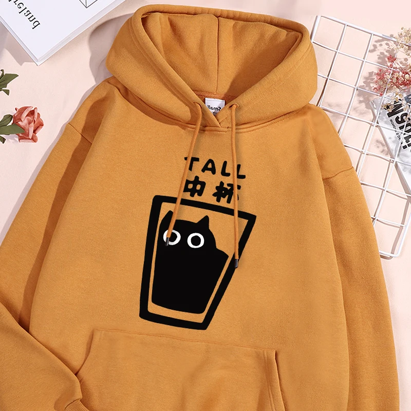 Tall Black Cat Print Male Hoodies Vintage Creativty Sweatshirts Fashion Oversized Fleece Sportwear Classic Simple Comfy Clothes