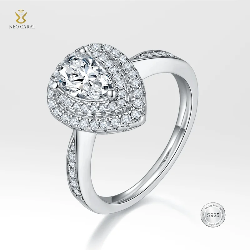 

Women's Exquisite Pear Shaped Moissanite Ring S925 Silver Plated White Gold 1.0 Carat D Color Luxurious Atmospheric Jewelry
