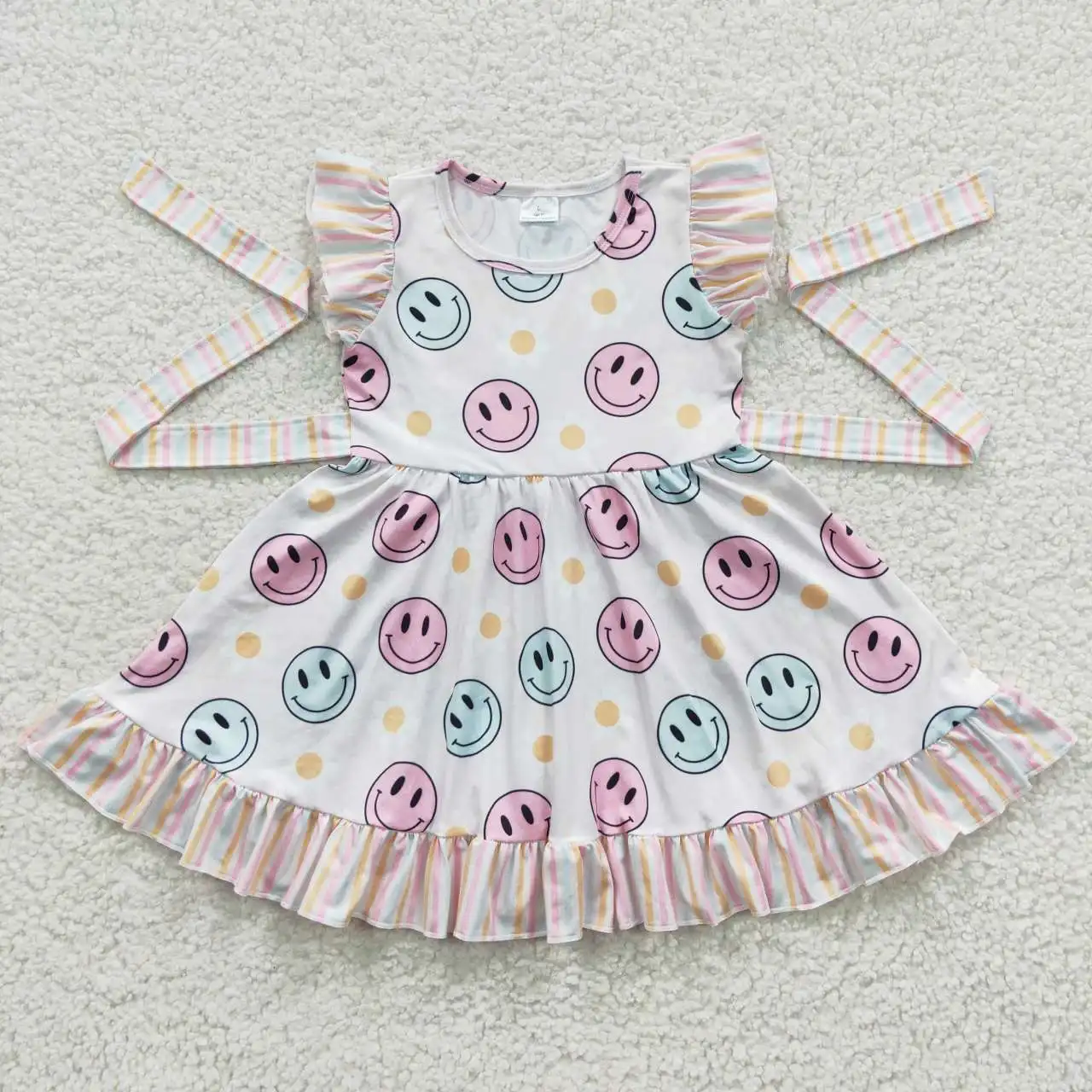 

GSD0407 Baby Girl Summer Dress Flutter Sleeve Face Print Toddler Items Kids Boutique Clothes