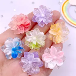 10Pcs 22mm Resin Gradient Colorful Double Layered Daffodils Flatback Flower Rhinestone Scrapbook Ornament DIY Bow Applique Craft