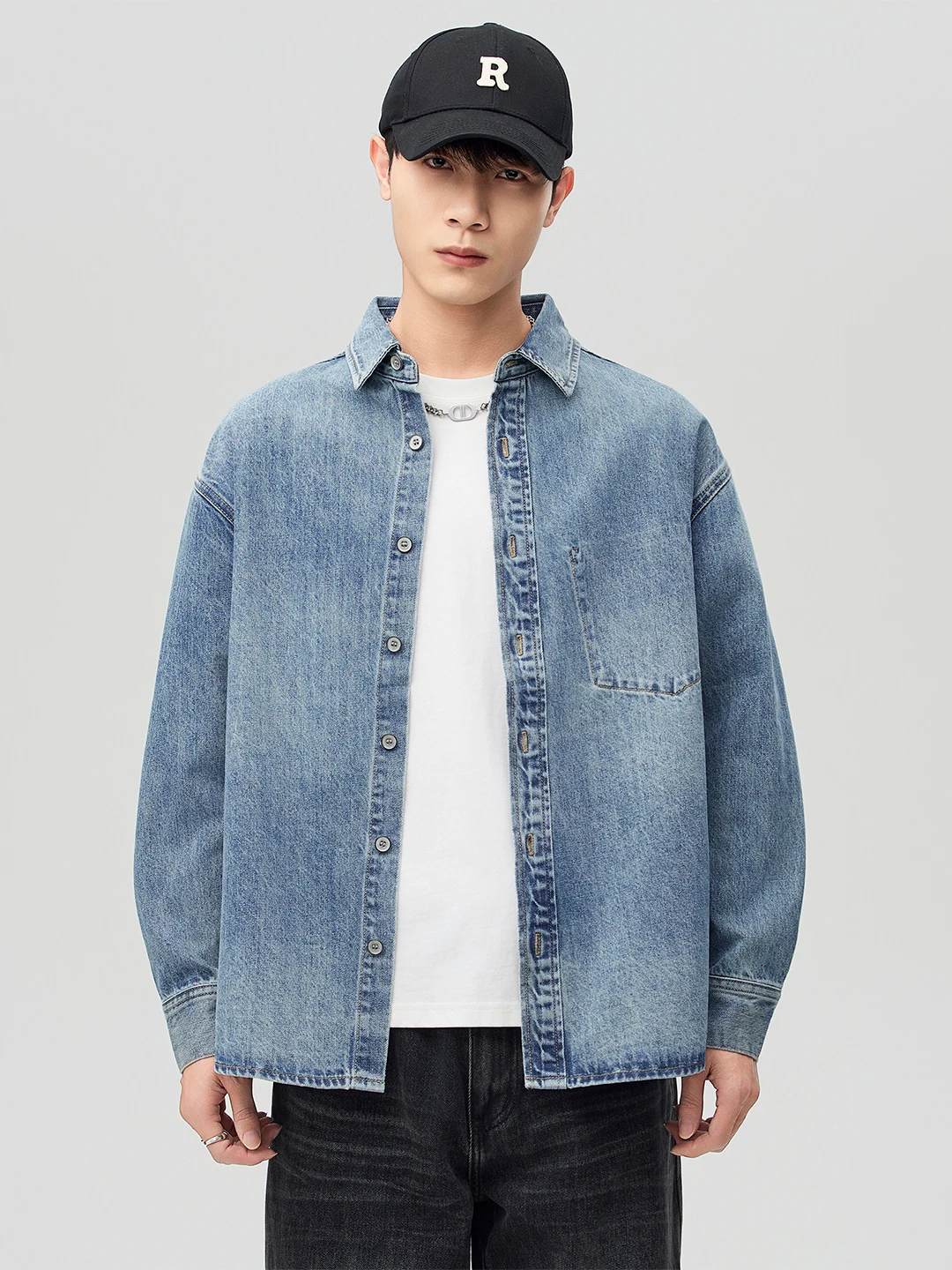 

Retro American Waed Long Sve Men's Denim irt Loose Casual Workwear Jaet Trendy Cotton Polyester Blend Autumn Outerwear