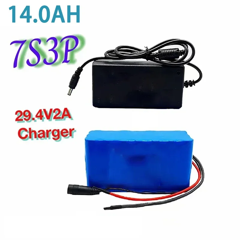 7S3P E-Bicycle 18650 29.4V14Ah Lithium Battery Pack for Electric Scooter Rechargeable Replacement Li-ion Battery+29.4V Charger