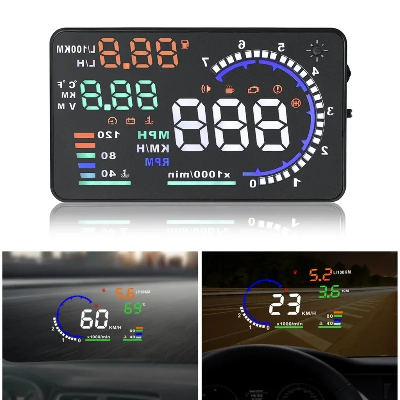 Car Headup Display Speed Clock Windshield Projector Overspeed Speedometer Alarm Compatible for Accurate Speed Monitoring