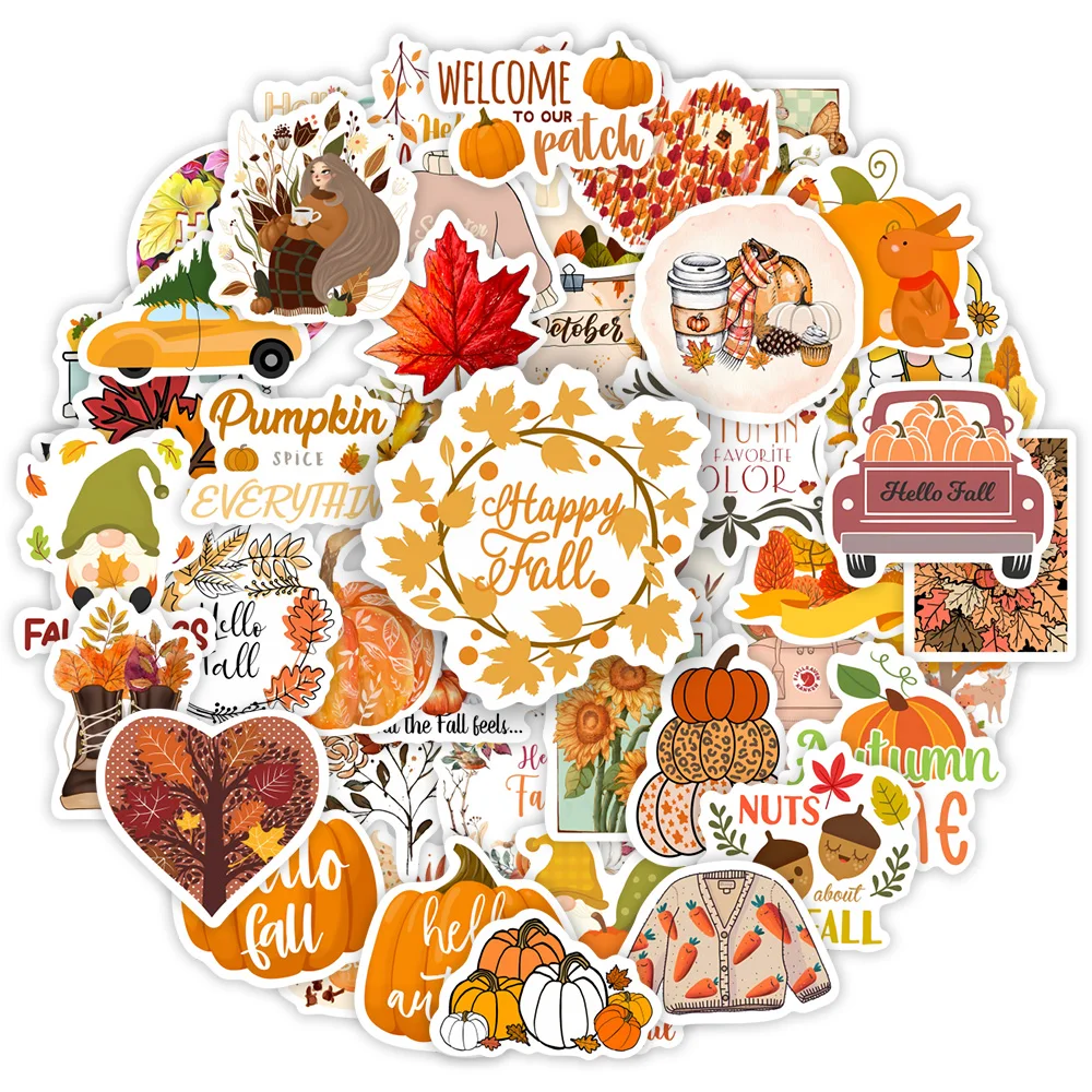 Cute Autumn Fall Stickers Vintage Art Pumpkin DIY Toy Gift Decorative Decal for Phone Luggage Laptop Bottle Scrapbook Waterproof