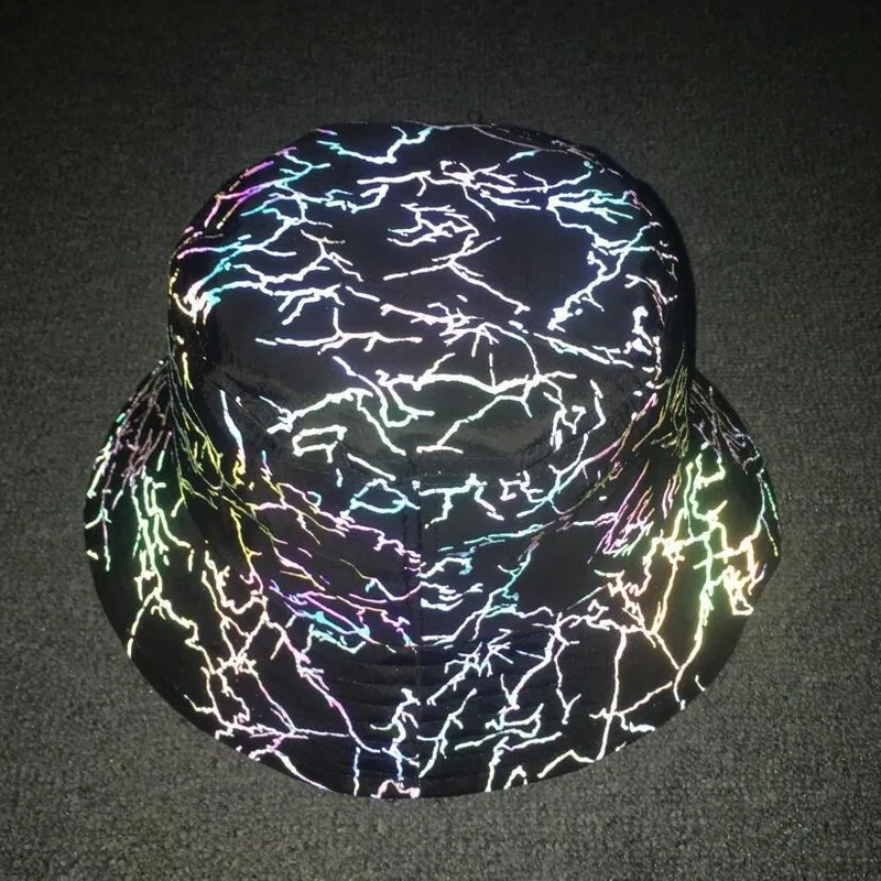 NEW Colorful Reflective Fisherman\'s Hat Men Bucket Hats Night Reflect Light Women Punk Rock Hip Hop Caps Sun Fisherman Cap Gorro