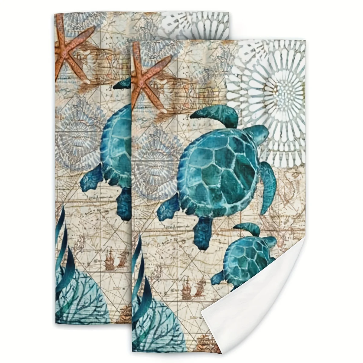 2pcs, Hand Towels, Sea Turtle Marine Theme Dish Towels, Absorbent Soft Kitchen Towels, Colorful Printed Decorative Dishcloth For