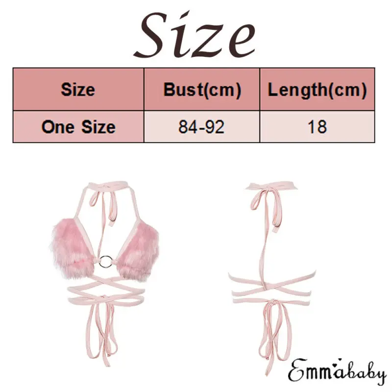 New Sexy Women Bras Fluffy Plush Top Sweet Girl Pink Color Crop Top Ladies Crop Top Ladies Underwear Backless Metal Ring Top